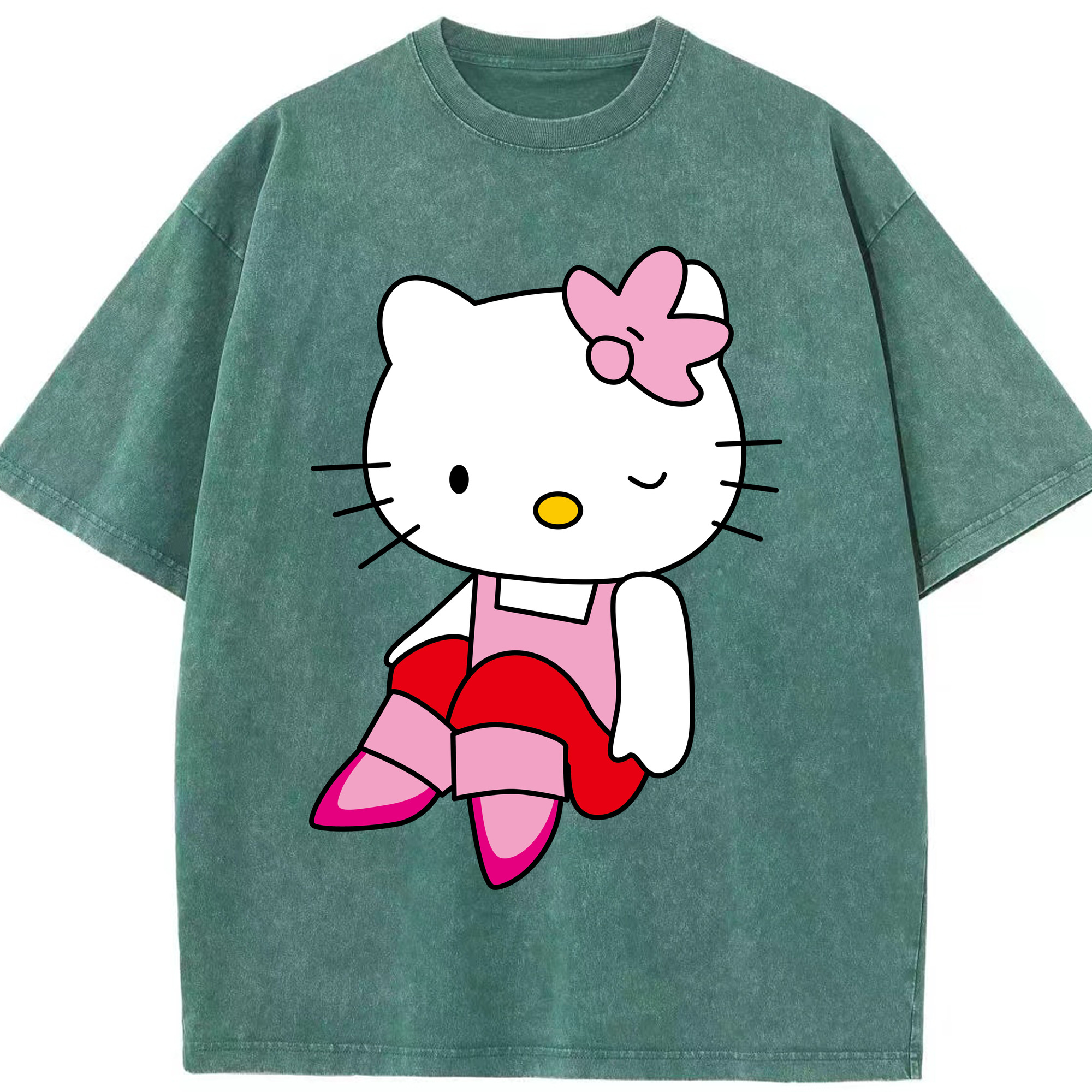 （画像用） Hello Kitty ハローキティ 綿100% ヴィンテージ風 半袖Tシャツ（フロントプリント）